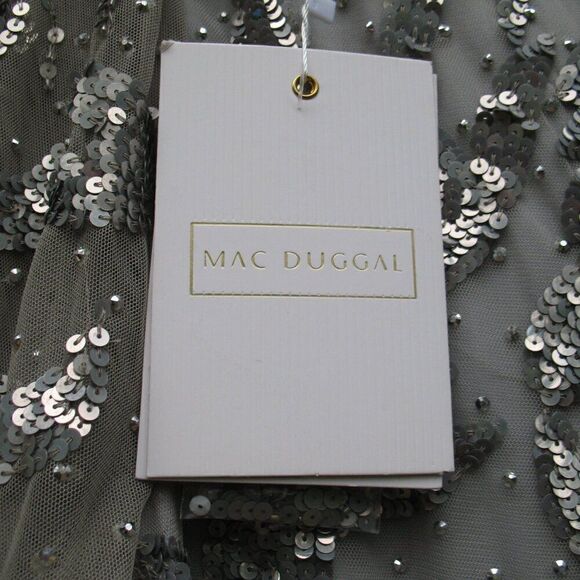 Mac Duggal 20263 Womens Silver SEQUINED FAUX WRAP SPLIT LONG SLEEVE GOWN Dress - Picture 12 of 14